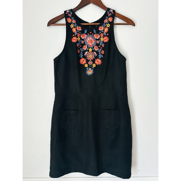 Hollister Black Suede-Look Embroidered Mini Dress Boho Festival Chic L - Picture 3 of 9